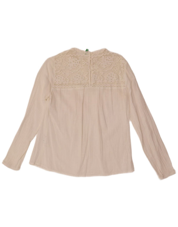 Γυναικεία μακρυμάνικη μπλούζα Benetton τοπ UK 10 Small White Cotton