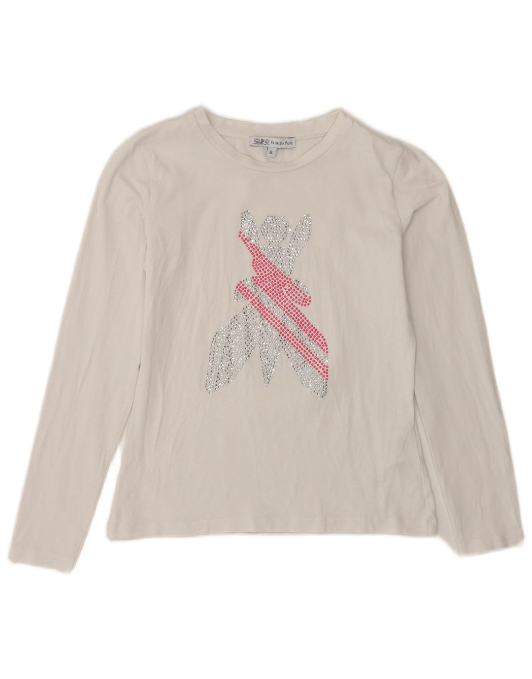 PATRIZIA PEPE Girls Graphic Top Μακρυμάνικο 7-8 ετών XL Λευκό βαμβακερό