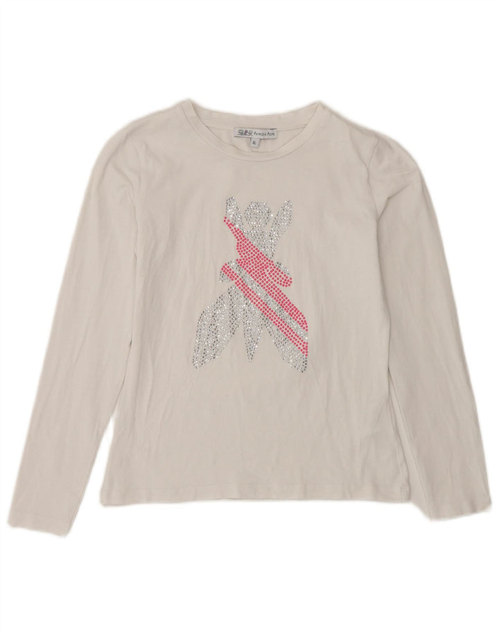 PATRIZIA PEPE Girls Graphic Top Μακρυμάνικο 7-8 ετών XL Λευκό βαμβακερό