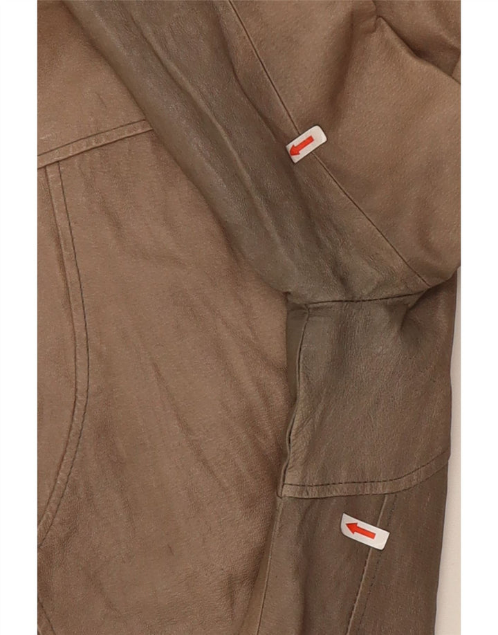 Vintage Γυναικείο Crop Δερμάτινο Μπουφάν UK 10 Small Beige