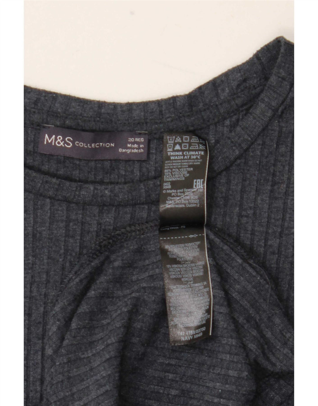 Marks & Spencer Γυναικείο μακρυμάνικο βασικό φόρεμα UK 20 2XL Navy Blue