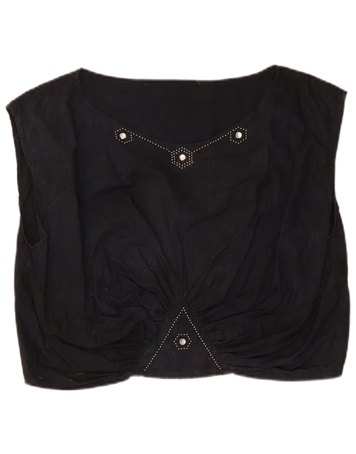 Vintage Γυναικεία Crop Μπλούζα UK 14 Medium Black