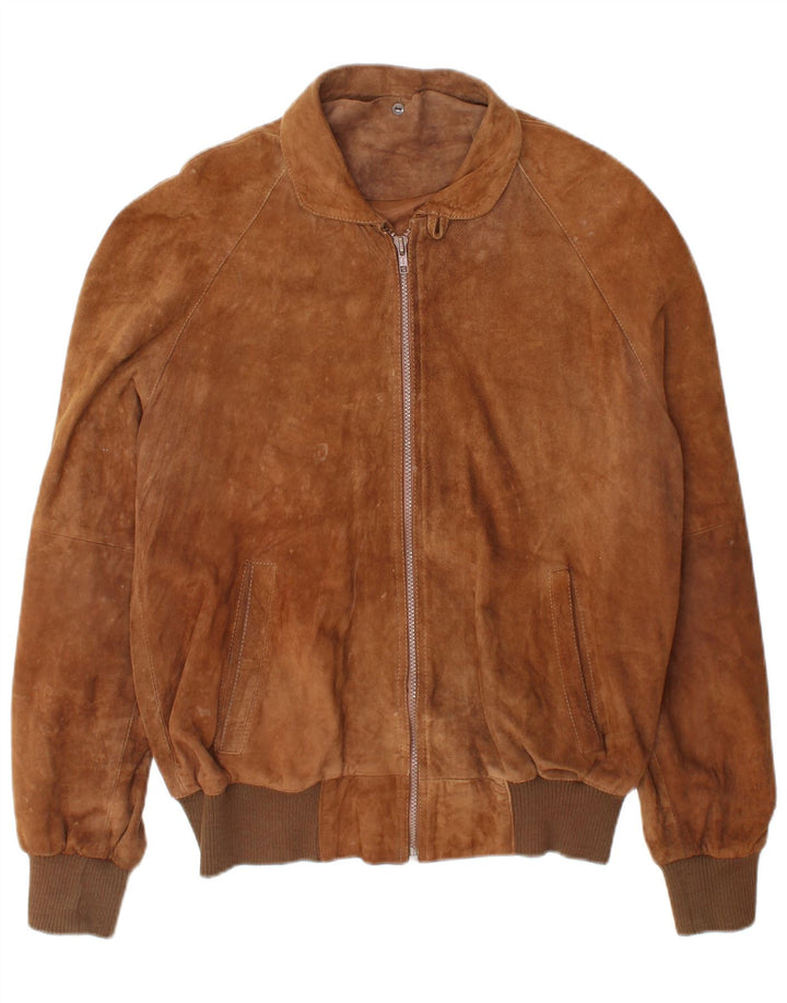 Vintage Ανδρικό Suede Bomber Jacket IT 50 Large Brown