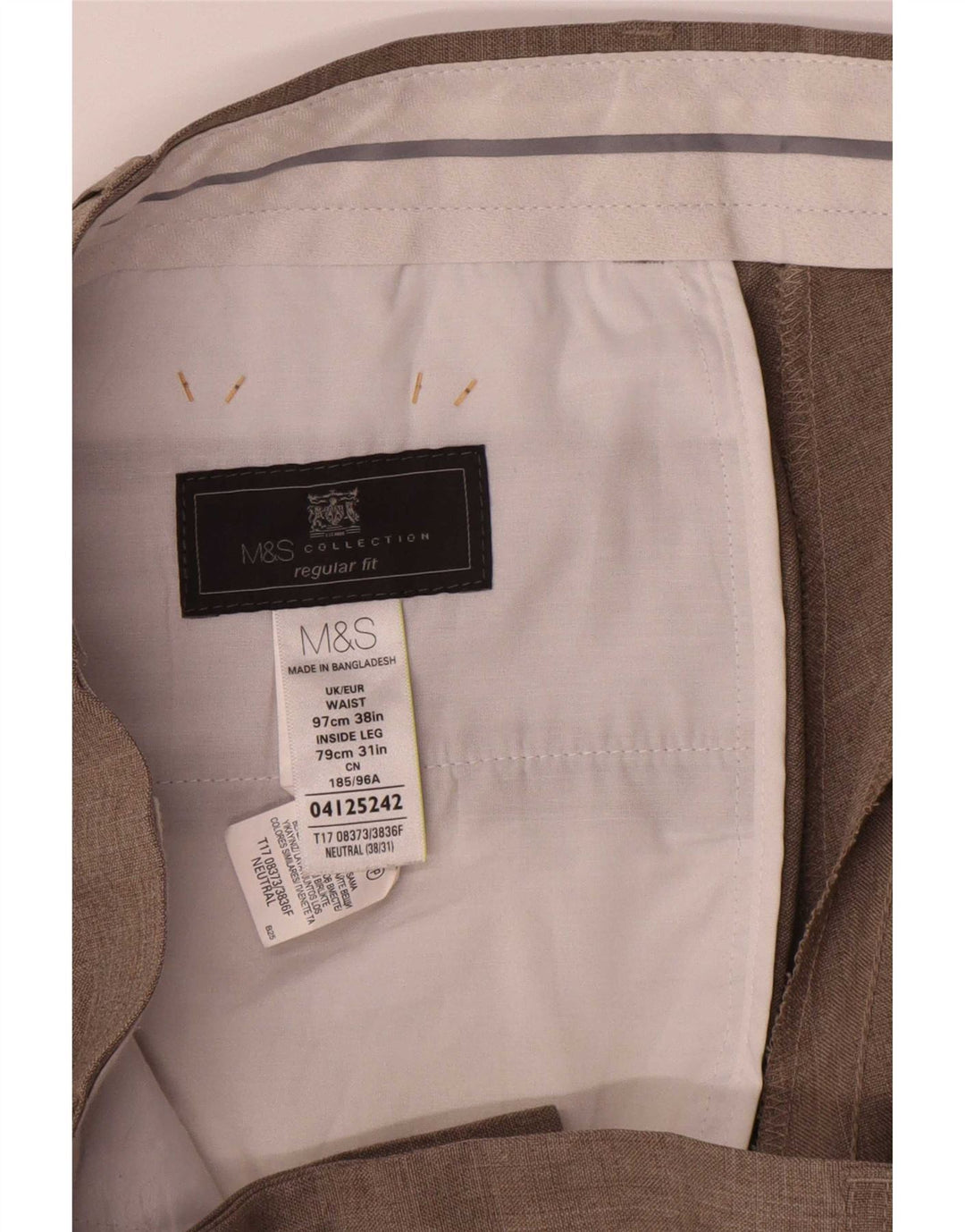 Ανδρικό παντελόνι με κανονική εφαρμογή Marks & Spencer W38 L31 Beige Polyester