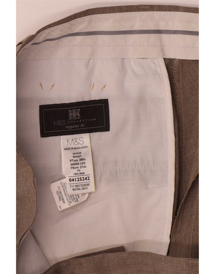 Ανδρικό παντελόνι με κανονική εφαρμογή Marks & Spencer W38 L31 Beige Polyester