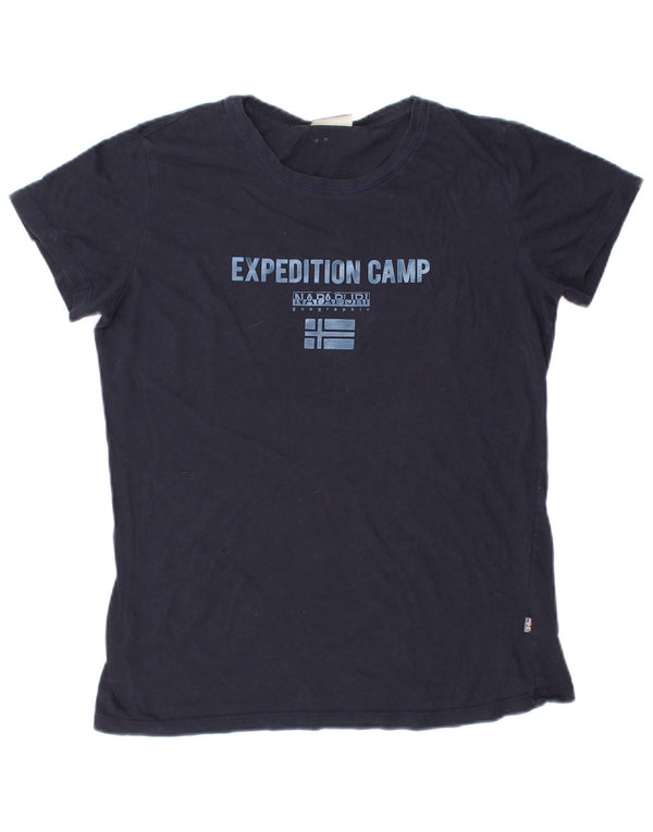 Napapijri γυναικείο γραφικό μπλουζάκι τοπ UK 10 Small Navy Blue από βαμβάκι