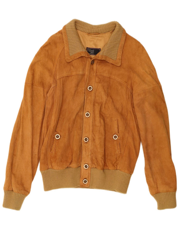 Vintage Ανδρικό Suede Bomber Jacket IT 54 2XL Καφέ Δερμάτινο