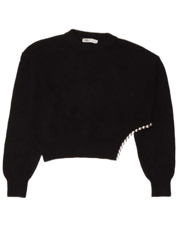 Zara Γυναικείο Crop Oversized πουλόβερ με λαιμόκοψη UK 10 Small Black