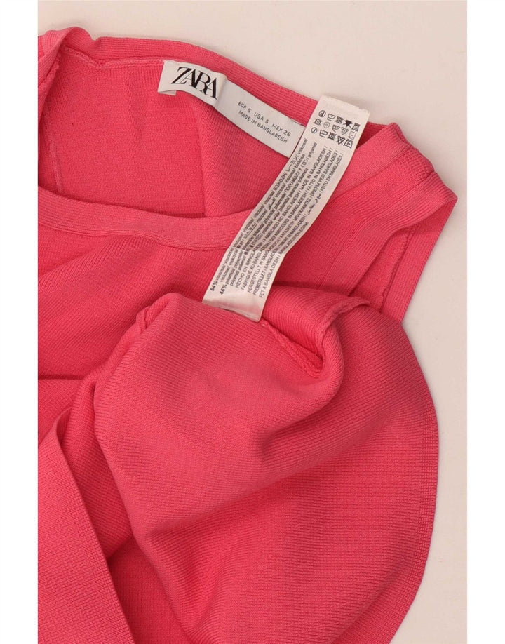 Zara Γυναικείο Crop Vest Top UK 8 Small Pink Viscose
