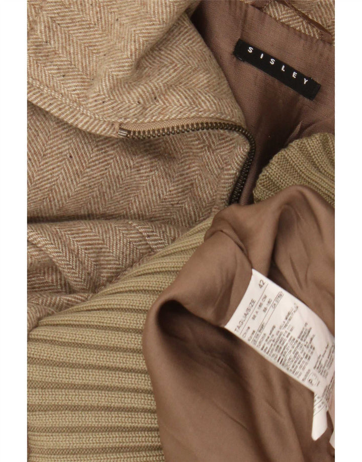 Sisley Γυναικείο μπουφάν Bomber IT 42 Μεσαίο μπεζ μαλλί ψαροκόκαλο