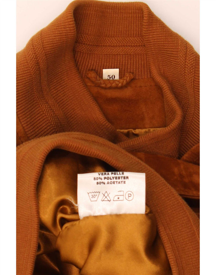 Vintage Ανδρικό Suede Bomber Jacket IT 50 Large Brown Δερμάτινο
