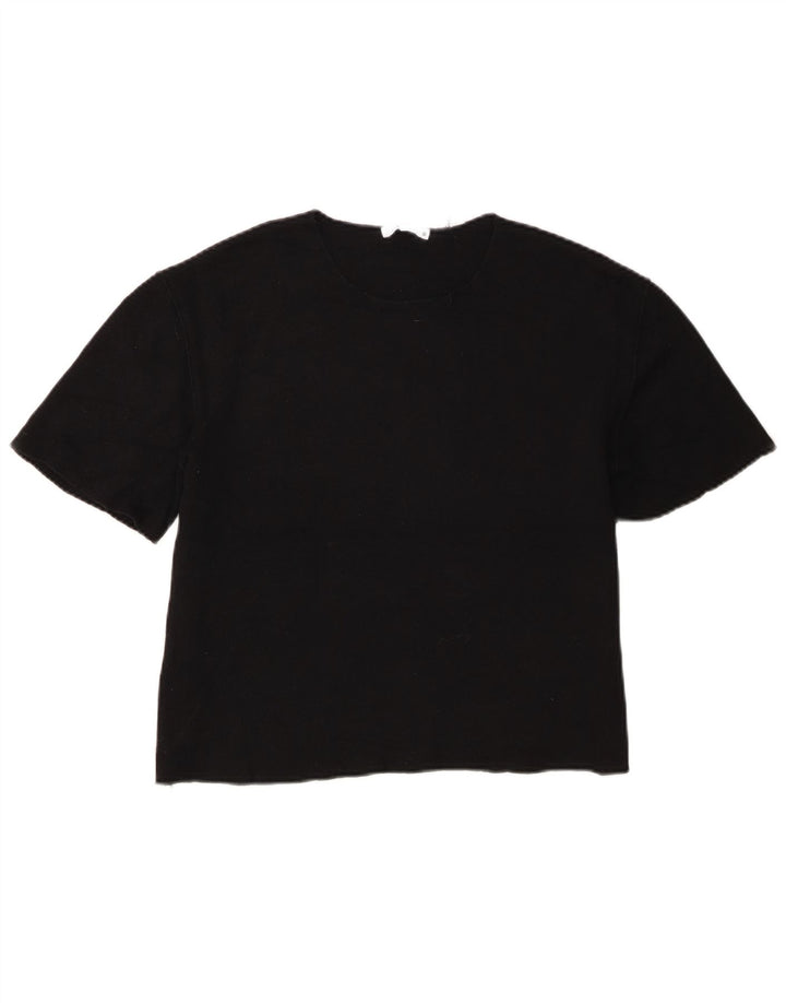 Zara Γυναικείο T-Shirt Crop Oversized Top UK 10 Small Black Polyester