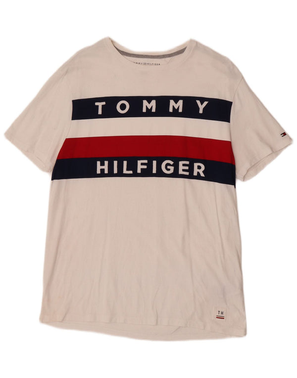 Ανδρικό γραφικό μπλουζάκι Tommy Hilfiger Τοπ μεσαίου λευκού χρώματος βαμβακερό