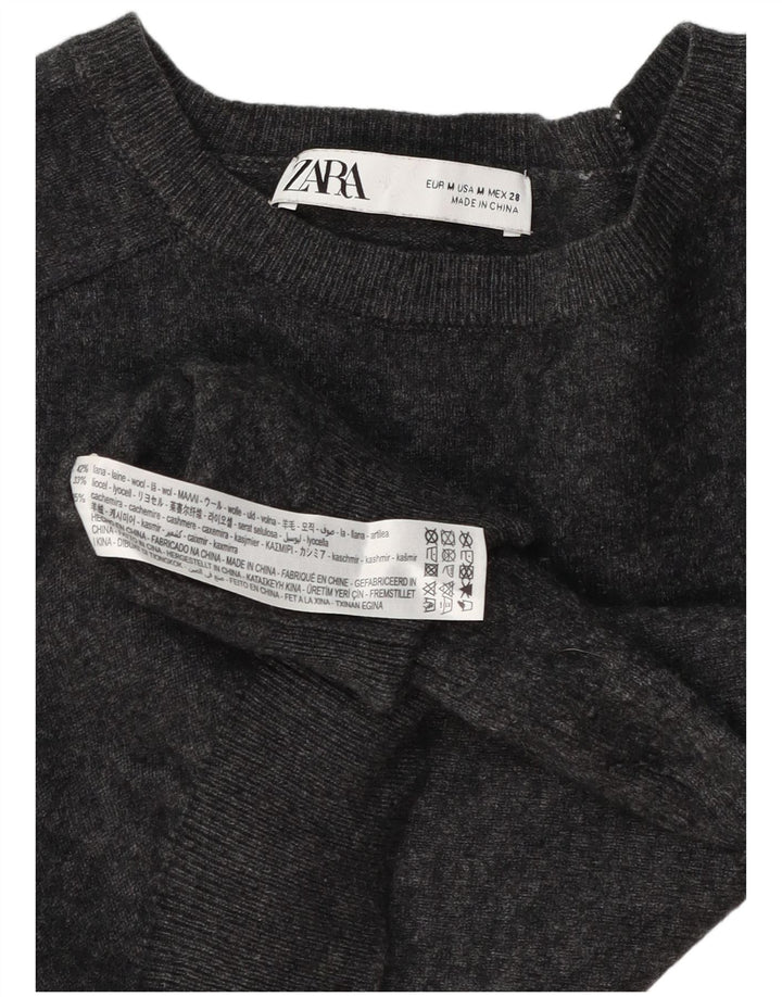 Zara Γυναικείο πουλόβερ με λαιμόκοψη με λαιμόκοψη UK 12 μεσαίου γκρι μαλλί