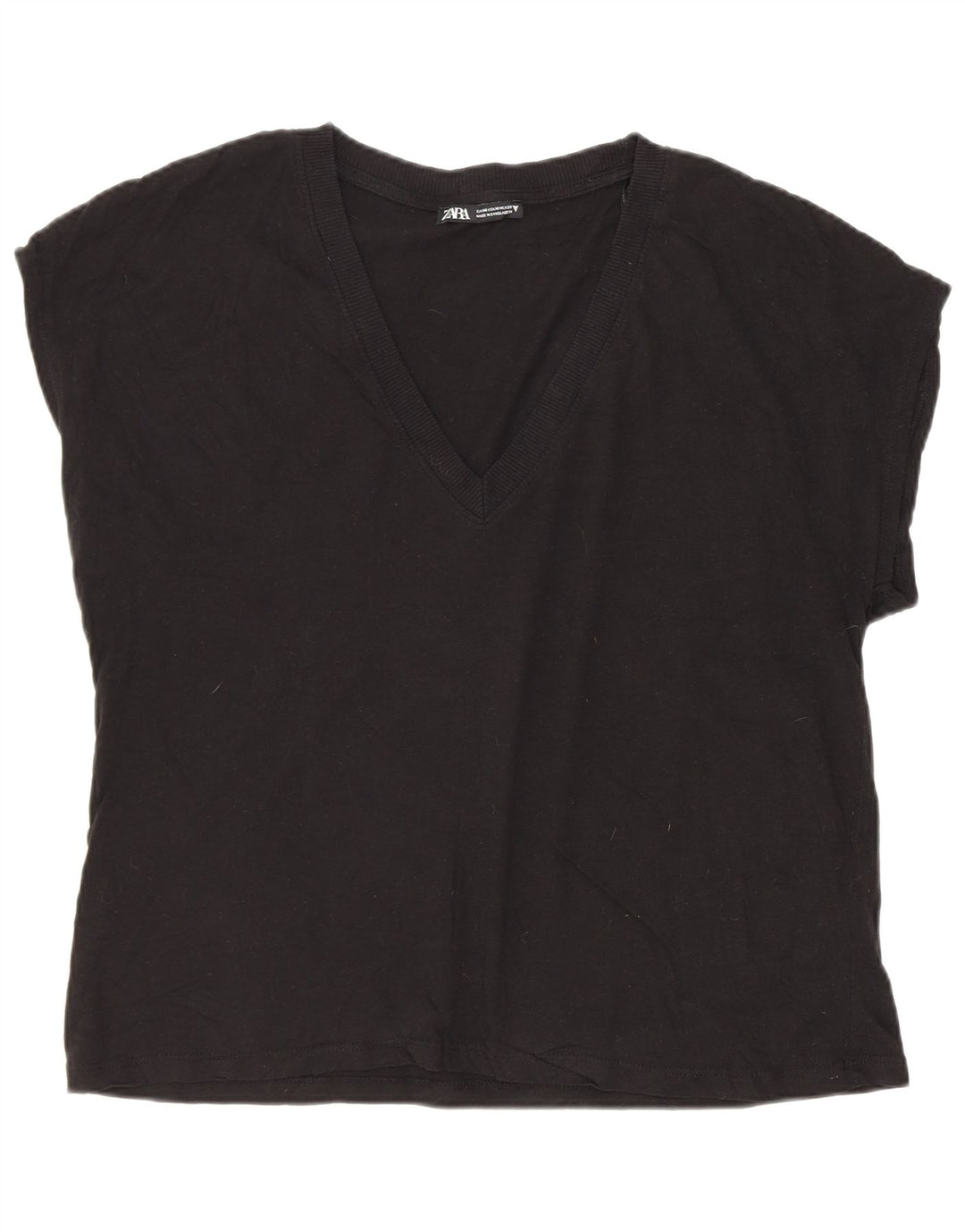 Zara Γυναικείο T-Shirt Top UK 14 μεσαίο μαύρο βαμβακερό