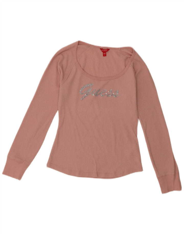 Guess Graphic Top Long UK 14 Large Pink Polyester