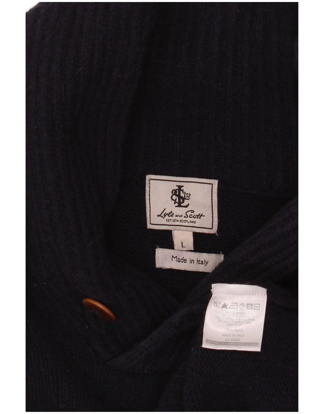 Ανδρικό πουλόβερ με λαιμόκοψη με σάλι Lyle & Scott Μεγάλο μπλε μάλλινο