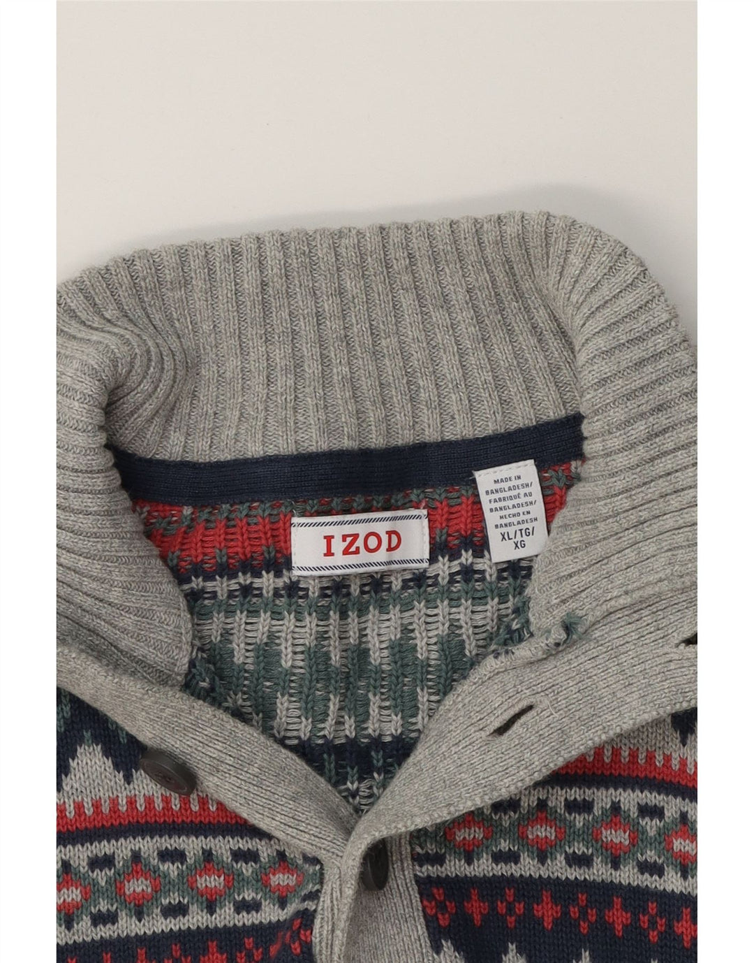 IZOD Mens Button Neck Jumper Sweater XL Grey Fair Isle Cotton Vintage Izod and Second-Hand Izod from Messina Hembry 
