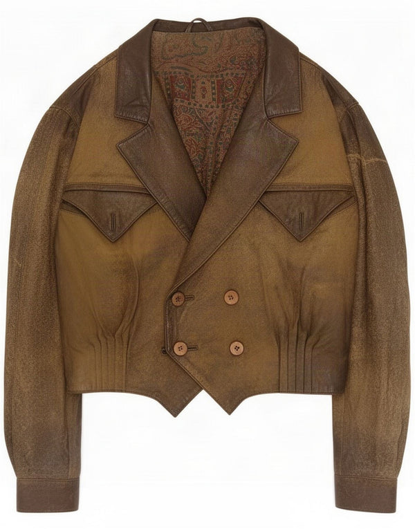 Vintage Γυναικείο Crop Δερμάτινο Μπουφάν EU 38 Medium Brown