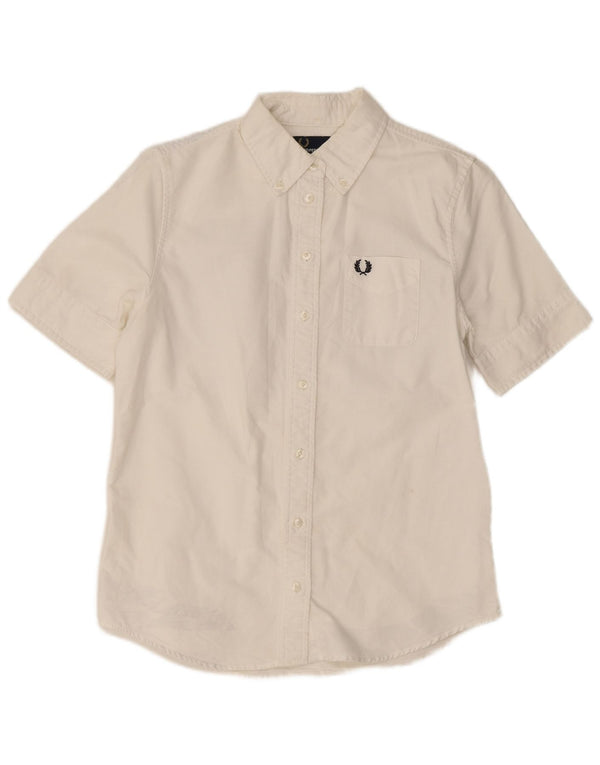 Fred Perry Γυναικείο κοντομάνικο πουκάμισο UK 8 μικρό λευκό βαμβακερό