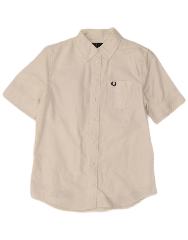 Fred Perry Γυναικείο κοντομάνικο πουκάμισο UK 8 μικρό λευκό βαμβακερό