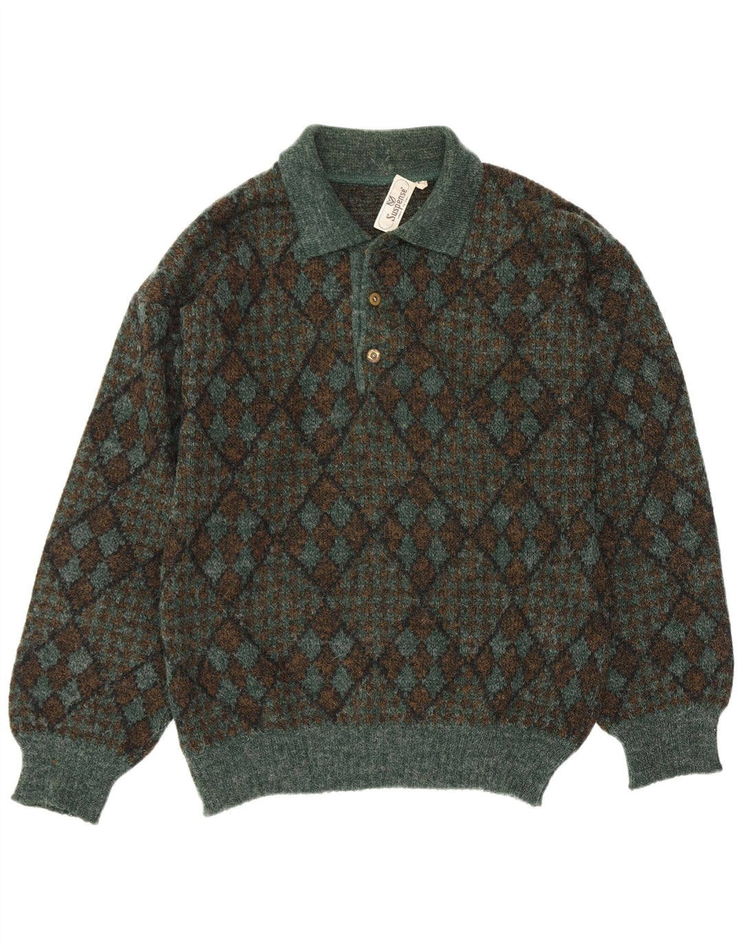 Suspense Ανδρικό πουλόβερ με λαιμόκοψη IT 50 Medium Green Argyle/Diamond