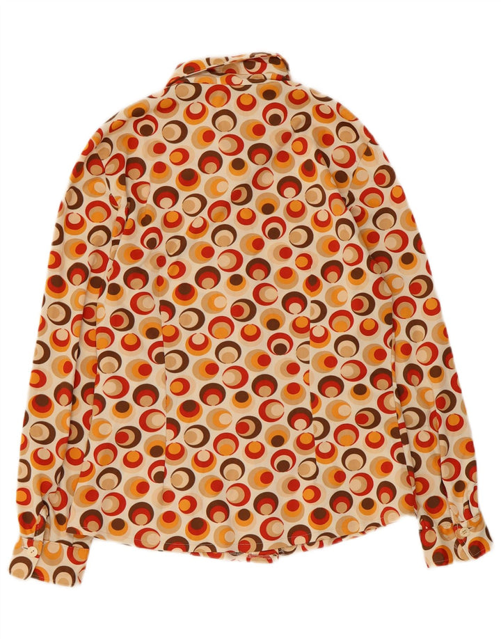 Vintage γυναικείο πουκάμισο μπλούζα UK 10 Μικρό πολύχρωμο γεωμετρικό πολυαμίδιο
