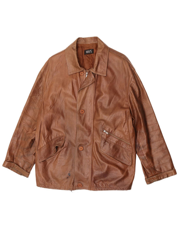 Mays Mens Leather Jacket IT 50 Large Brown Δερμάτινο