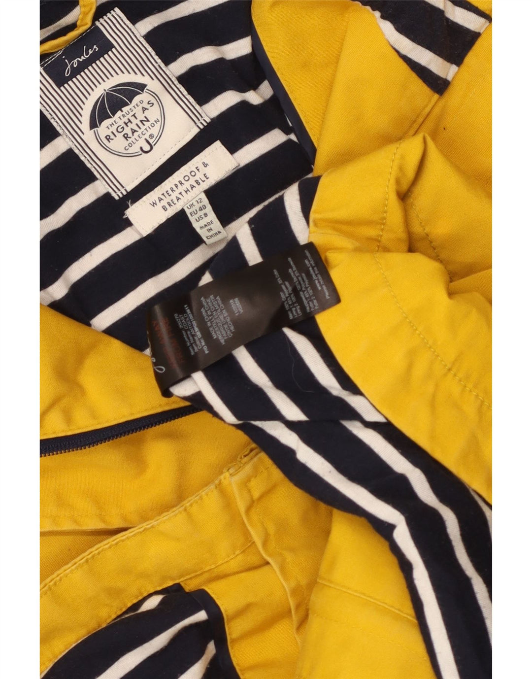 Joules Γυναικείο μπουφάν βροχής με κουκούλα UK 12 μεσαίο κίτρινο βαμβακερό