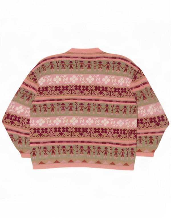 Γυναικείο πουλόβερ με ζακέτα Vintage UK 18 XL Pink Fair Isle Acrylic