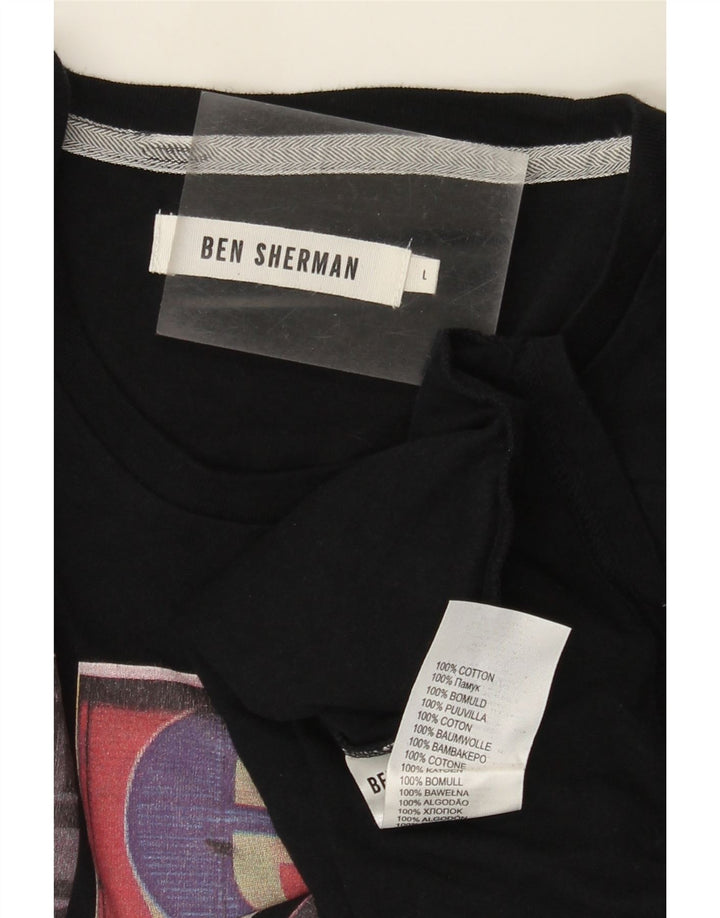 Ben Sherman Ανδρικό γραφικό T-Shirt Top μεγάλο μαύρο βαμβακερό
