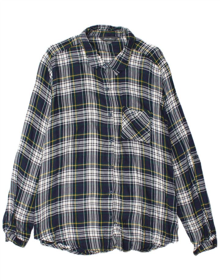 EDDIE BAUER Γυναικείο φανελένιο πουκάμισο UK 18 XL Navy Blue Check Viscose