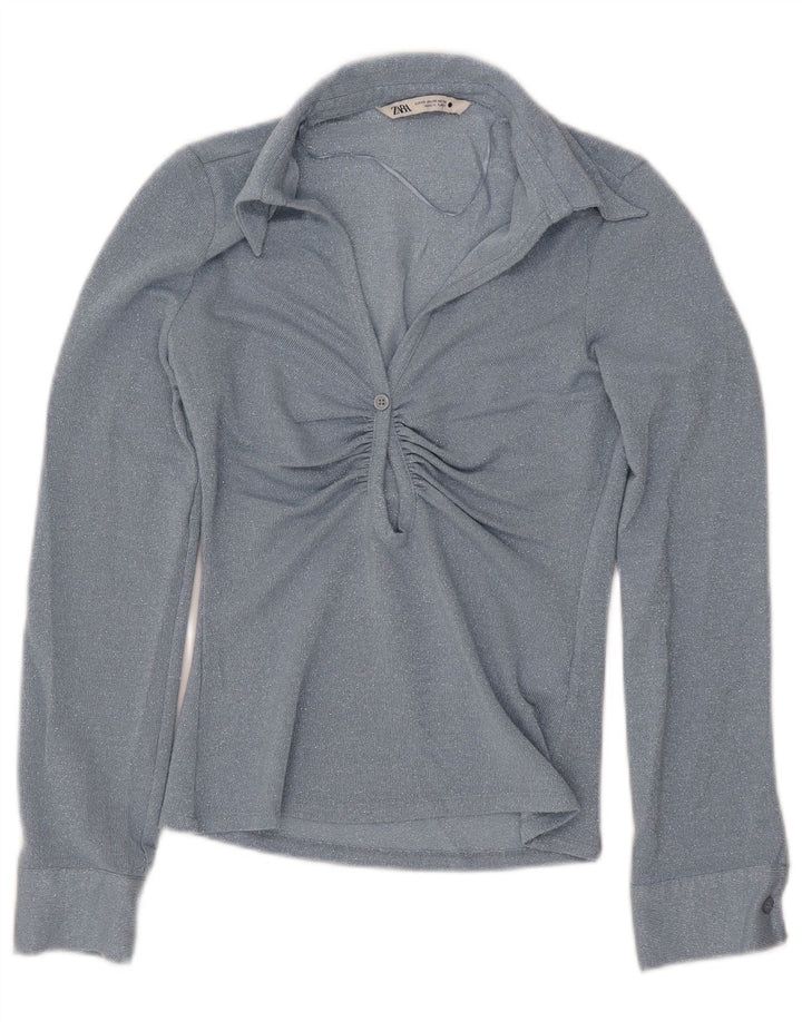 Γυναικεία μακρυμάνικη μπλούζα ZARA τοπ UK 6 XS μπλε βισκόζη