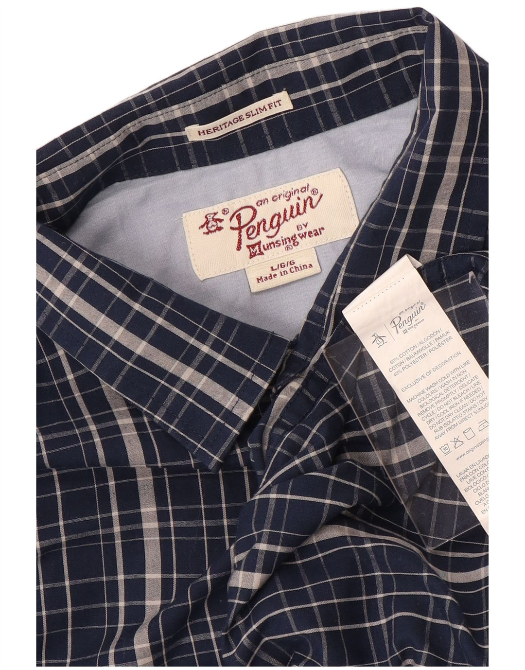 Ανδρικό Penguin Heritage Slim Fit Κοντομάνικο πουκάμισο Μεγάλο Navy Blue Check