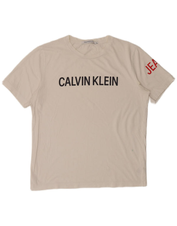 Calvin Klein Jeans Ανδρικό γραφικό T-Shirt Top XL Λευκό βαμβακερό