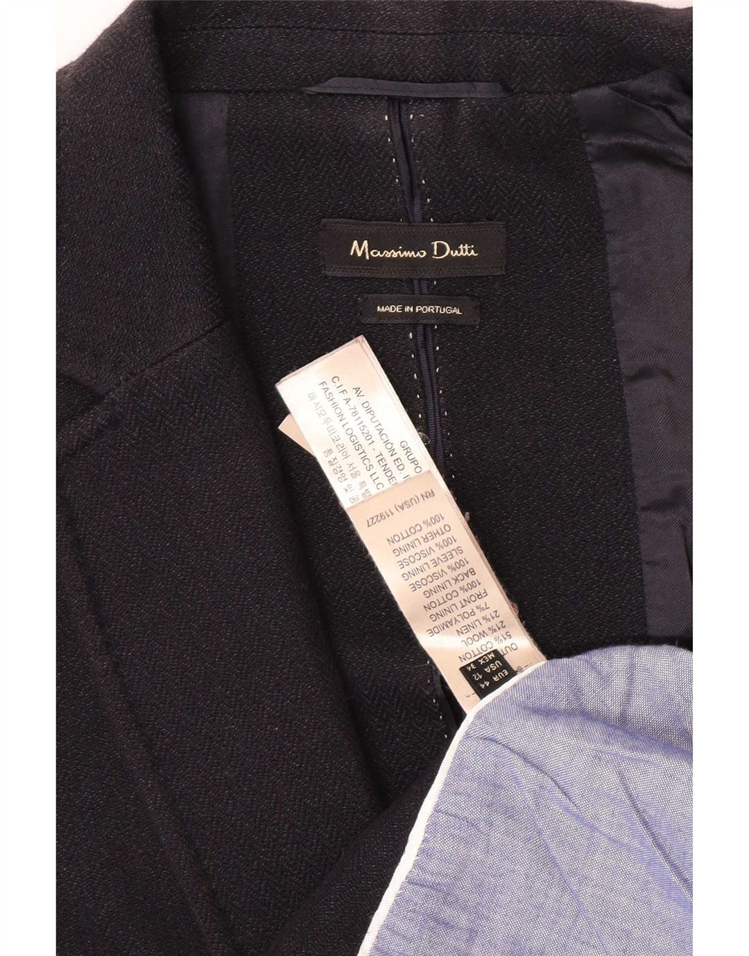Massimo Dutti Γυναικείο Μπουφάν σακάκι με 1 κουμπί EU 44 XL Μαύρο βαμβακερό