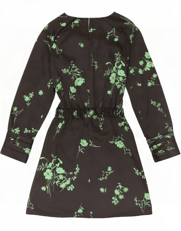 Zara Γυναικείο μακρυμάνικο φόρεμα A-Line UK 12 Medium Black Floral Polyester