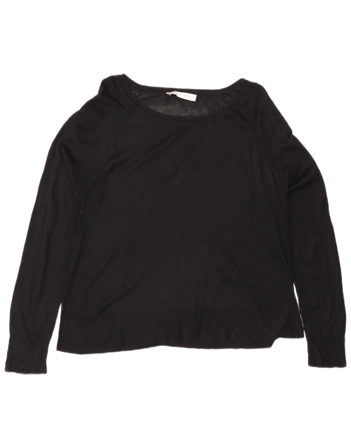 Zara Γυναικείο πουλόβερ με λαιμόκοψη UK 14 Medium Μαύρο
