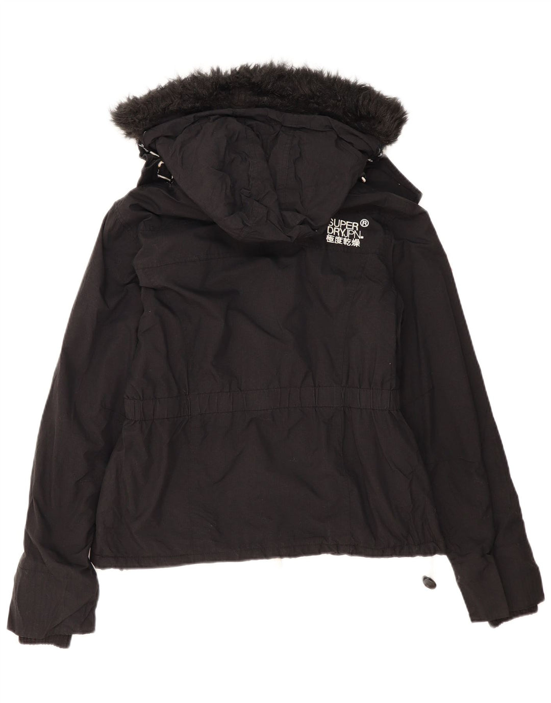 Superdry γυναικείο μπουφάν με κουκούλα αντιανεμικό UK 16 μεγάλο μαύρο πολυεστέρα