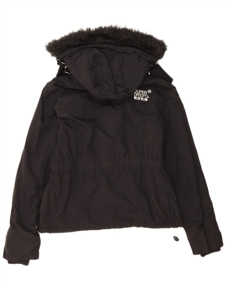 Superdry γυναικείο μπουφάν με κουκούλα αντιανεμικό UK 16 μεγάλο μαύρο πολυεστέρα