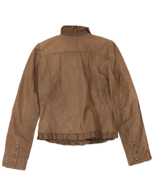Vintage Γυναικείο Crop Δερμάτινο Μπουφάν UK 10 Small Beige