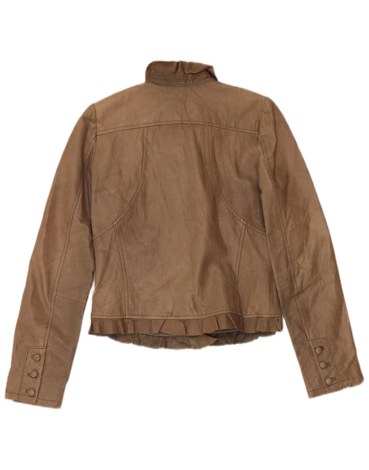 Vintage Γυναικείο Crop Δερμάτινο Μπουφάν UK 10 Small Beige