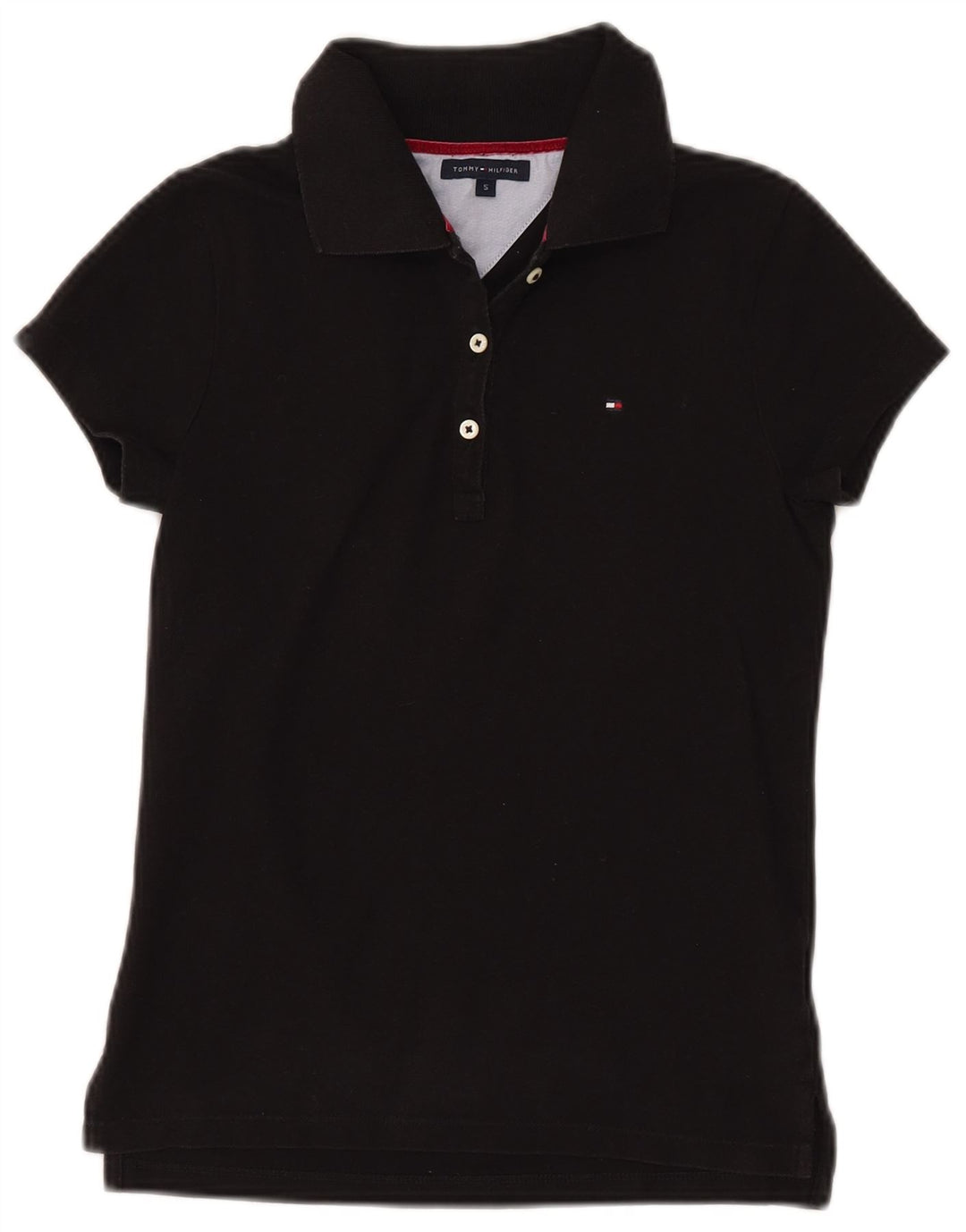 Γυναικείο μπλουζάκι πόλο TOMMY HILFIGER UK 8 Small μαύρο βαμβακερό