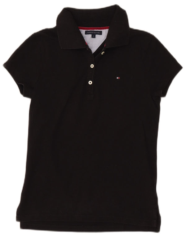 Γυναικείο μπλουζάκι πόλο TOMMY HILFIGER UK 8 Small μαύρο βαμβακερό