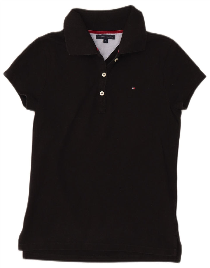 Γυναικείο μπλουζάκι πόλο TOMMY HILFIGER UK 8 Small μαύρο βαμβακερό