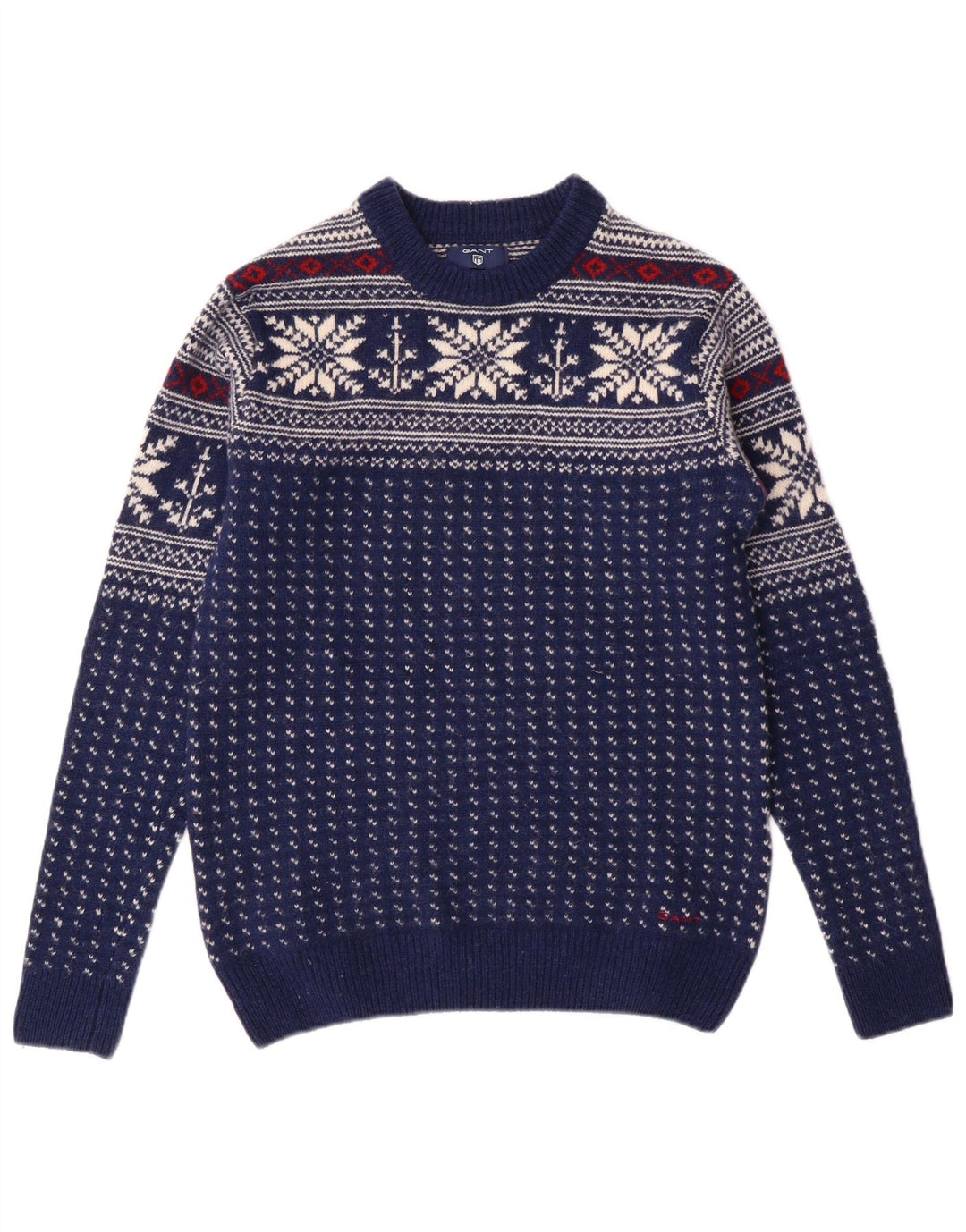 Ανδρικό πουλόβερ με λαιμόκοψη GANT Small Navy Blue Fair Isle Wool