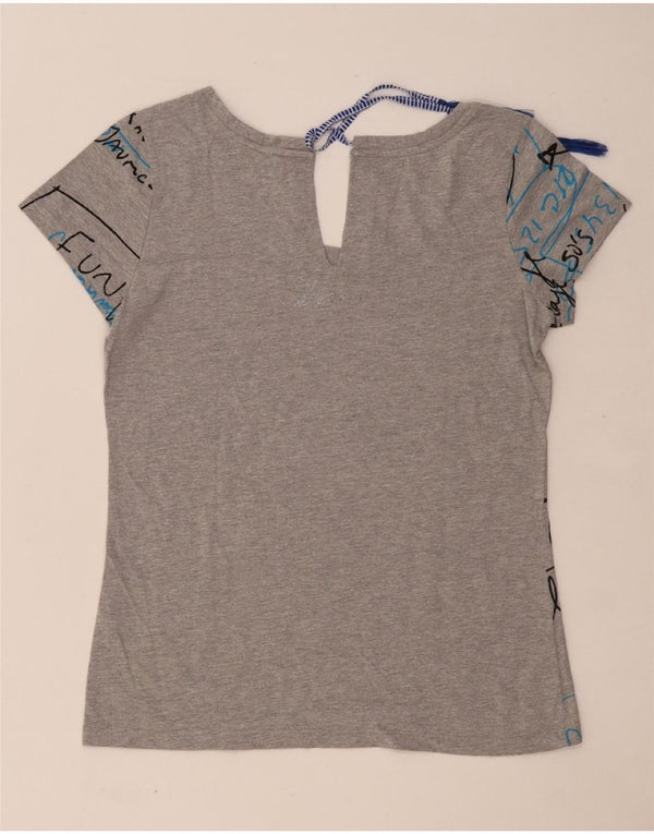 DESIGUAL Womens Graphic T-Shirt Top UK 14 Large Grey Paisley Cotton Heart