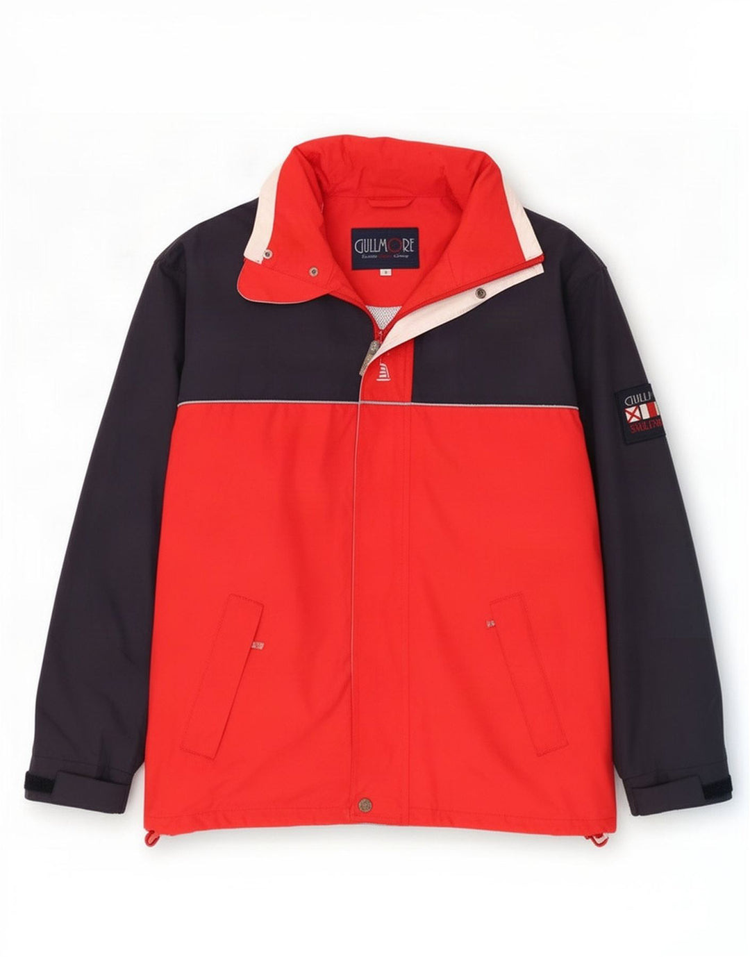 Vintage Ανδρικό μπουφάν βροχής με κουκούλα UK 36 Small Red Colorblock Πολυεστέρας