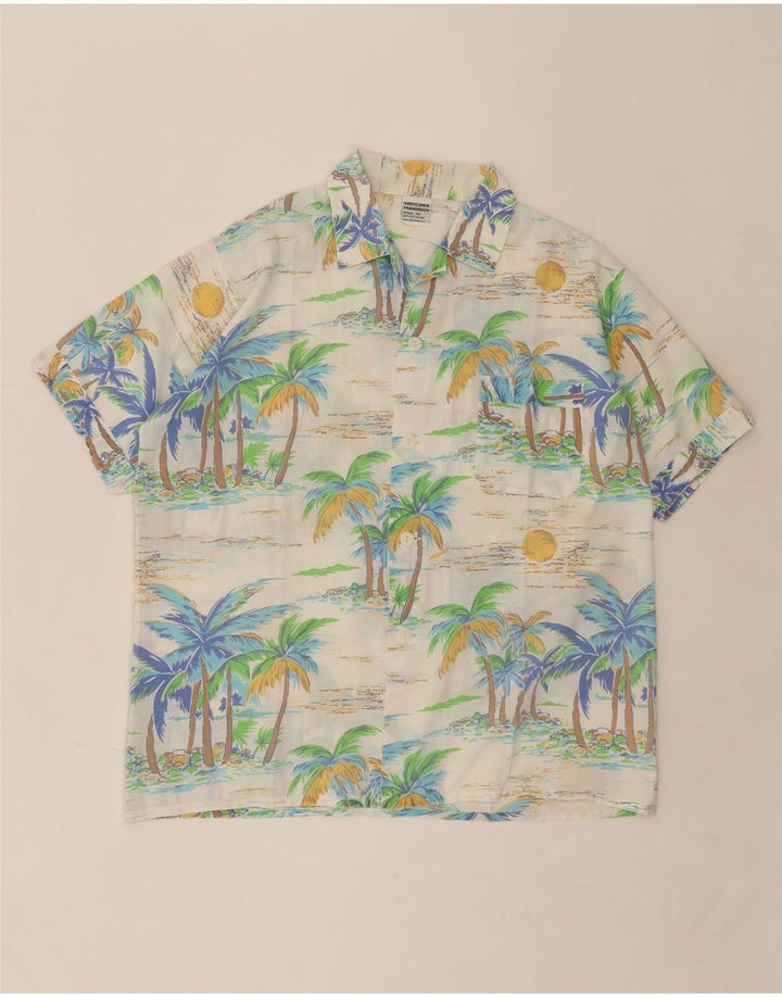 VINTAGE Mens Abstract Pattern Short Sleeve Shirt IT 50 Medium Beige Vintage Vintage and Second-Hand Vintage from Messina Hembry 