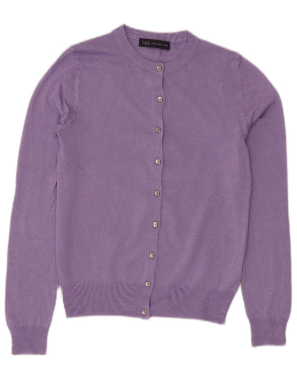 MARKS & SPENCER Γυναικείο πουλόβερ Crop Cardigan UK 8 Small Purple Viscose
